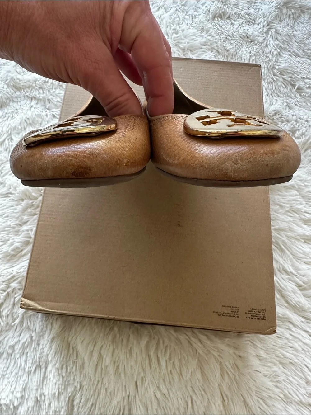 Tory Burch Reva Travel Leather Ballet Flats Pecan Praline Gold Size: 6.5 - Picture 6 of 8